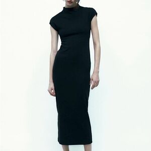 ZARA Black Long Black Mock Neck Cocktail Dress
